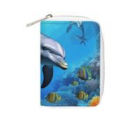 Dauphin dans le récif de corail - Porte-cartes fin et durable en cuir synthétique pour homme et femme, Dauphin dans le récif de corail, 16x11.5cm