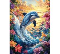 Dauphin dans l'océan au Coucher de Soleil 1000 Pièces Puzzle Créatif en Carton Rigide sans Déformation Animal Conte de fées Fantastique Difficulté Moyenne Activité Manuelle Loisir Créatif Cadea