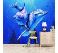 Dauphin De L'Océan Bleu Creative Papier Peint 3D Installation Facile Intissé Tapisserie Bureau Salon Canapé Chambre Décoration Murale-350cm×256cm