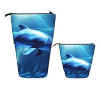 Dauphin De L'Océan Bleu Télescopique Trousse Scolaire Pop-Up Trousse Durable Étui Sac À Crayons Pour Bureau Travail Dessin