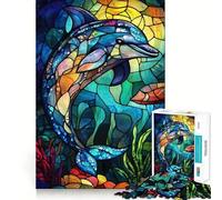 Dauphin en vitrail, Puzzle de 1000 pièces pour Adolescents, Jeu de réflexion et de complicité, pièce de Collection Artistique découpée avec précision 38x52cm