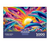Dauphin Fantasy Puzzle 1000 PiècesRainbow Dauphins Adulte Impression HD sur Carton pour Débutants Difficile pour Cadeaux De Remerciement 52x38cm/1000pcs