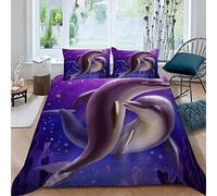 Dauphin Housse de Couette 240x260 Adulte Parure de Lit 2 Personnes Microfibre Housse de Couette Océan Violet Qualité Supérieure Housse Couette Fermeture Eclair