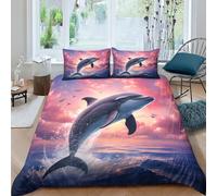 Dauphin Housse De Couette Imprimée 3D avec Taie d'oreiller Et Parure De Lit Housse De Couette Zippée en Microfibre Sets De (Double（200x200cm）)