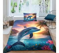 Dauphin Housse De Couette Imprimée 3D avec Taie d'oreiller Et Parure De Lit Housse De Couette Zippée en Microfibre Sets De (Single（135x200cm）)