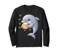 Dauphin Kawaii Munching Happily Funny Cétacés Poisson Manche Longue