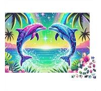 Dauphin Love 1000 Pièces Fantastique Puzzle en Carton Épais Ultra Difficile pour Couples Relaxation Mentale Pause Bureau Excellente Idée De Cadeau 38x26cm/1000pcs