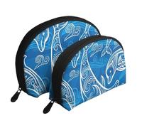 Dauphin Magique, Trousse de Maquillage Coquille Femme Petit Porte-Monnaie Trousse de Toilette Trousse à cosmétiques 2 pièces