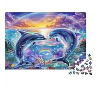 Dauphin Papier Dauphins Formant Un cœur avec Arc-en-Ciel Puzzle Idéal pour Toute la Famille 70x50cm/1000 pièces