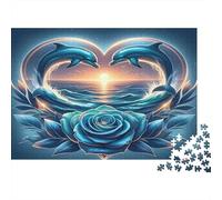 Dauphin Papier Lourd Dauphins Formant Un cœur avec Une Rose Bleue Puzzle Activité relaxante pour débutants 70x50cm/1000 pièces