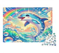 Dauphin Papier Mignon Dauphin avec Arc-en-Ciel et Bulles Puzzle Cadeau d’Anniversaire Entraînement cérébral 52x38cm/1000 pièces