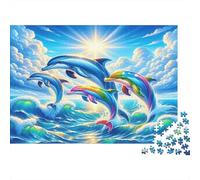 Dauphin Papier Premium Dauphin Arc-en-Ciel sautant dans Le Ciel Bleu Puzzle à Faire soi-même Jeu Familial Amusant 52x38cm/1000 pièces