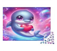 Dauphin Papier recy auphin avec cœur Rouge dans l’océan Rose Puzzle Cadeau de Noël Stimulant 38x26cm/1000 pièces