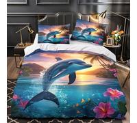 Dauphin Parure De Lit Housse De Couette De Couette 3D, Literie en Microfibre Housse De Couette Super Douce Et Respirante avec Taies (Super King（260x220cm）)