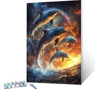 Dauphin Peinture Numero Adulte, Peinture par Numero Adulte Ciel éToilé sur Toile, DIY Loisirs Créatifs, Canevas Kit Complet avec Acrylique et Pinceaux, Tableau Decoration Murale Cadeau 40x50cm O-7137