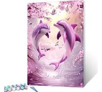 Dauphin Peinture Numero Adulte, Peinture par Numero Adulte Fleur sur Toile, DIY Loisirs Créatifs, Canevas Kit Complet avec Acrylique et Pinceaux, Tableau Decoration Murale, Cadeau Femme 60x70cm 1-5264