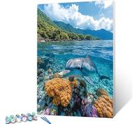 Dauphin Peinture Numero Adulte, Peinture par Numero Adulte Paysage sur Toile, DIY Loisirs Créatifs, Canevas Kit Complet avec Acrylique et Pinceaux, Tableau Decoration Murale Cadeau 90x120cm 2-2134