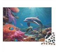 Dauphin pour Adultes Puzzles Créatures de la mer 1000 Pièces Jeux Éducatifs Cadeaux d'anniversaire pour Noël Family Jeux Décoration Intérieure Tueur Ennuyeux 1000pcs (75x50cm)
