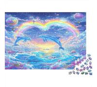 Dauphin Puzzle 1000 Pièces Cadeau Unique Heart-Shaped Arc-en-Ciel Jeu Éducatif Challenge Toy À De Qualité Supérieure Peinture Art pour Adultes Et Enfants À Partir De 12 Ans 1000pcs (75x50cm)