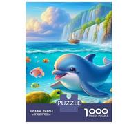 Dauphin Puzzle À 1000 Morceaux Papier Épais Dolphins at Coastal Cliff with Rainbow Puzzle Familial Familles 8 Ans+ Passionnés Casse-tête Activité Lien Familial Loisirs Maison 38x26cm/1000pcs