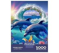 Dauphin Puzzle À 1000 Morceaux Papier Épais Two Dolphins in Tropical Floral Ocean Puzzle Familial Familles 8 Ans+ Passionnés Casse-tête Activité Lien Familial Loisirs Maison 70x50cm/1000pcs