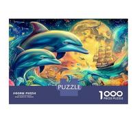 Dauphin Puzzle Adulte Dauphins in Magical Cosmic Ocean 1000 Pcs Papier Épais pour La Famille Facile À Assembler Activité Parent-Enfant Cadeau De Noël Haute Qualité 70x50cm/1000pcs