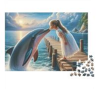Dauphin Quai Puzzle 1000 Pièces Puzzle pour Adultes Fille Bisou Jeu de Puzzle 1000 Pièces Cadeau Relaxant 38x26cm/1000pcs
