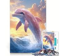 Dauphin Rose bondissant Hors des Vagues Puzzle de 1000 pièces pour Adultes Jeu de logique Stimulant et apaisant Bords Nets Cadeau touchant (50x75cm)