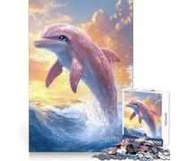 Dauphin Rose bondissant Hors des Vagues Puzzle de 1000 pièces pour Adultes Jeu de logique Stimulant et apaisant Bords Nets Cadeau touchant (50x75cm)