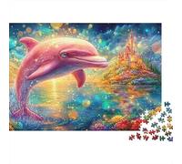Dauphin Rose près d'un château coloré Puzzle De 1000 Pièces Thème Dolphin Idéal pour Le Plaisir Familial, Adultes Et Enfants 70x50cm/1000pcs