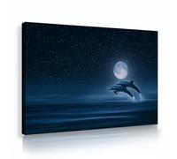 dauphin saut toile art mural océan paysage nocturne clair de lune images œuvres d’art impressions moderne vie marine affiche peinture pour chambre à coucher décor 65x100cm cadre intérieur