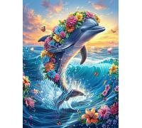Dauphin sautant dans les vagues de l'océan 1000 Pièces Puzzle Adolescent En Carton Sans Déformation Rêve magique de science-fiction Difficulté Moyenne Activité Éducative Cadeau Noël Pas Cher Petit Pri