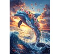 Dauphin sautant dans les vagues de l'océan 300 Pièces Puzzle Adulte En Carton Rigide Sans Déformation Faune sauvage et animaux de compagnie Difficile Moyenne Décoration Murale Loisir Créatif Idée Cade