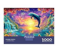Dauphin Saute au Coucher du Soleil avec Le Chat Puzzle De 1000 Pièces Dauphin ludique Défi De Jeu d'esprit pour Toutes Les Âges 38x26cm/1000pcs