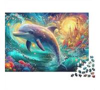 Dauphin Saute au Milieu des Vagues colorées Puzzle De 1000 Pièces Thème Dolphin Défi De Jeu d'esprit pour Toutes Les Âges 52x38cm/1000pcs
