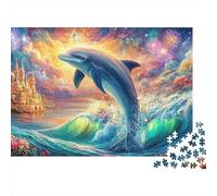 Dauphin Saute avec des Feux d'artifice et Un château Puzzle De 1000 Pièces Thème Dolphin Jeu De Puzzle Familial pour Adultes, Enfants Et Personnes Âgées 38x26cm/1000pcs