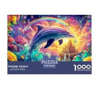 Dauphin Saute sous Le château sous l'arc-en-Ciel Puzzle De 1000 Pièces Dolphin Éducatif Et De Défi pour Enfants Et Adultes 38x26cm/1000pcs