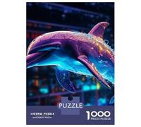 Dauphin Set De 1000 Pièces Papier Recyclé Dolphin in Neon-lit City Night Scene Puzzle Adulte Amateurs Puzzle Adultes Loisirs À La Maison Casse-tête Engageant Facile Ranger 52x38cm/1000pcs