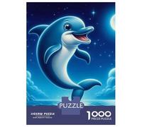 Dauphin Set De 1000 Pièces Papier Recyclé Dolphin on Blue Night Sea Puzzle Adulte Facile À Ranger Activité Lien Familial Casse-tête Engageant Heures Divertissement 38x26cm/1000pcs