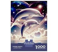Dauphin Set De 1000 Pièces Papier Recyclé Dolphins in Starry Night Sky Puzzle Adulte Facile À Ranger Casse-tête Engageant Activité Lien Familial Heures Divertissement 52x38cm/1000pcs