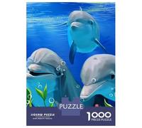 Dauphin Set De 1000 Pièces Papier Recyclé Three Dolphins in Underwater Coral Reef Puzzle Adulte Facile À Ranger Loisirs À La Maison Casse-tête Engageant Activité Lien Familial 52x38cm/1000pcs