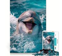 Dauphin Souriant dans l'océan Puzzle de 1000 pièces pour Adolescents Jeu de logique Découpe précise Cadeau Classique Léger et Relaxant 38x26cm