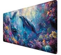 Dauphin Tapis de Souris XXL 700 x 300 mm, Bleu Tapis Souris Gamer avec Base Anti-Dérapage, Bords Cousus Design, Imperméable Mouse Pad pour Gaming Accessoire Bureau, Decoration Maison, Cadeau 5c-27O