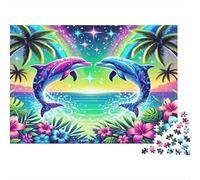 Dauphin Tropical Puzzle 1000 Pièces Papier pour Adultes Plage Arc en Ciel Jeu de Puzzle 1000 Pièces Détente Décoration Cadeau 70x50cm/1000pcs