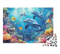 Dauphin Vie Marine 1000 Pièce Carton Épais Puzzle Classique Adolescents Fans 12-18 Ans Difficile Défiant Décoration Murale Le 52x38cm/1000pcs