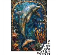 Dauphin vitrail 1000 Pièces Stock De Cartes Premium Jeu De Puzzle Amants De Famille Jeu De Famille Amusant Décoration Murale Pack De Valeur 52x38cm/1000pcs