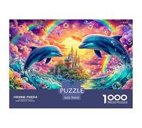Dauphins, Arc-en-Ciel, Château dans Un Paysage Marin Éclatant Puzzle De 1000 Pièces Dolphin Jeu De Puzzle Familial pour Adultes, Enfants Et Personnes Âgées 70x50cm/1000pcs