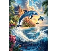 Dauphins au Coucher de Soleil sur l'océan 300 Pièces Puzzle Adolescent en Carton Rigide Difficulté Moyenne Activité Éducative Voyage Déplacement Cadeau Anniversaire Petit Prix 300 PCS