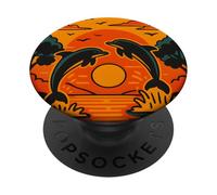 Dauphins au Coucher du Soleil avec Fleurs de Lotus, océan Nature Art PopSockets PopGrip Adhésif