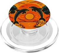 Dauphins au Coucher du Soleil avec Fleurs de Lotus, océan Nature Art PopSockets PopGrip pour MagSafe